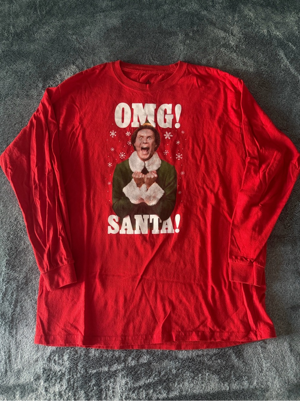 Elf Movie Omg! Santa! Long Sleeve Red Shirt Will Ferrel YXL‎